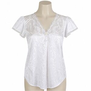 Lily of France Nightgown Womens L White Floral Lace Trim Vintage 90s Sleepwear
